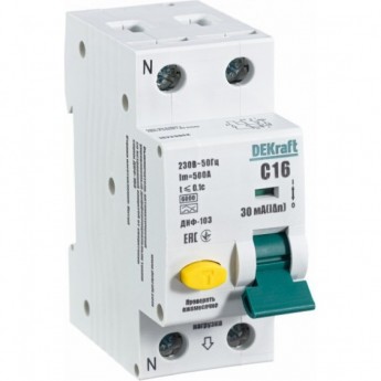 Дифференциальный автоматический выключатель SCHNEIDER ELECTRIC DEKRAFT 1Р+N 16А 30мА тип A х-ка С ДИФ-103 6кА