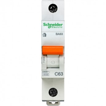 Автоматический выключатель SCHNEIDER ELECTRIC ДОМОВОЙ ВА63 1П 63A C 4,5 кА, Болгария/Италия