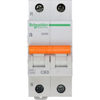 Автоматический выключатель SCHNEIDER ELECTRIC ДОМОВОЙ ВА63 1П+Н 63A C 4,5 кА, Болгария/Италия