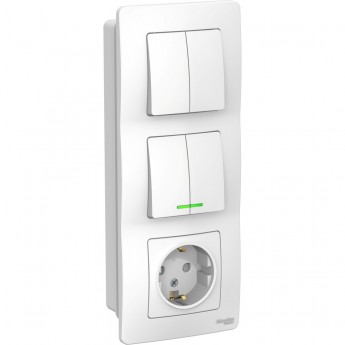 Блок SCHNEIDER ELECTRIC BLANCA: розетка з/к шт 16А, 250В + выключатель 2-кл. с подсв. + выключатель 2-кл. БЕЛЫЙ