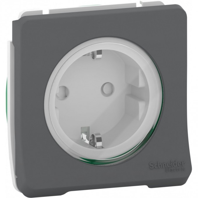 Механизм SCHNEIDER ELECTRIC MUREVA S розетки с заземляющим контактом и шторками, АНТРАЦИТ, IP55 MUR36134