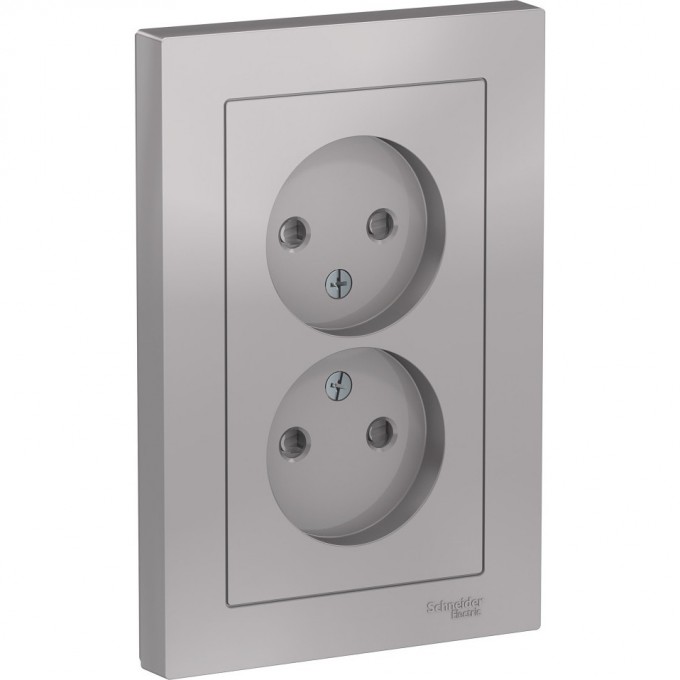 Розетка двойная SCHNEIDER ELECTRIC ATLASDESIGN без заземления, со шторками, в сборе, алюминий ATN000322