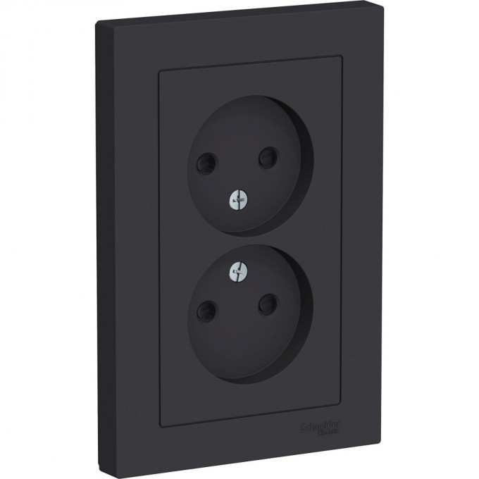 Розетка двойная SCHNEIDER ELECTRIC ATLASDESIGN без заземления, со шторками, в сборе, карбон ATN001022