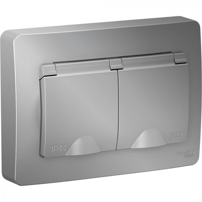 Розетка двойная SCHNEIDER ELECTRIC BLANCA IP44 с заземлением, со шторками, с крышками, 16А, 250В, алюминий BLNRS441123