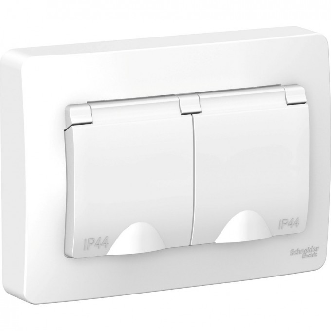 Розетка двойная SCHNEIDER ELECTRIC BLANCA IP44 с заземлением, со шторками, с крышками, 16А, 250В, белый BLNRS441121