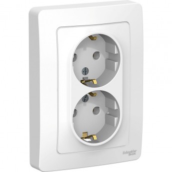 Розетка двойная SCHNEIDER ELECTRIC BLANCA с/у, с заземлением, без шторок, 16А, 250В, белый