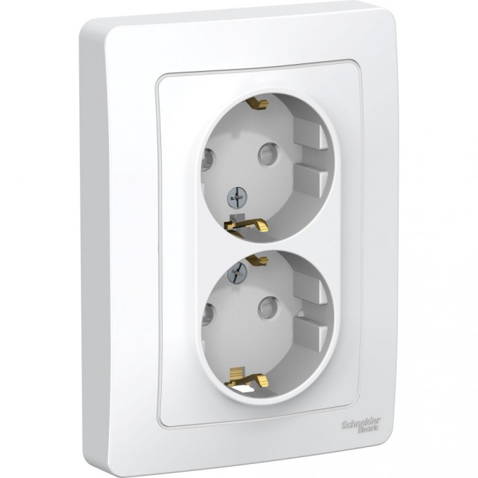 Розетка двойная SCHNEIDER ELECTRIC BLANCA с/у, с заземлением, со шторками, 16А, 250В, белый BLNRS001121