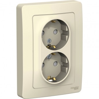 Розетка двойная SCHNEIDER ELECTRIC BLANCA с/у, с заземлением, со шторками, 16А, 250В, молочный