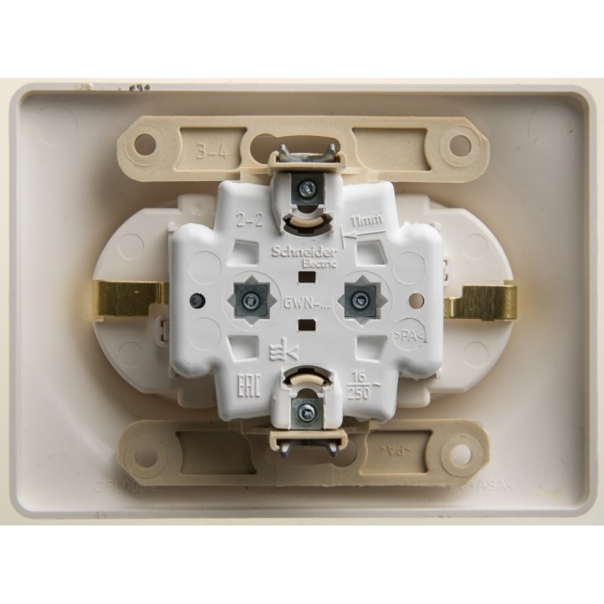 Розетка SCHNEIDER ELECTRIC GLOSSA двойная с заземлением, со шторками, 16А, 250В, в сборе, перламутр GSL000626