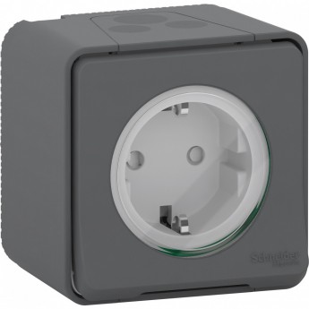 Розетка SCHNEIDER ELECTRIC MUREVA S в сборе о/у, с заземляющим контактом, с защитными шторками, антрацит, IP55