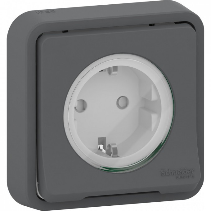 Розетка SCHNEIDER ELECTRIC MUREVA S в сборе, С/У с заземляющим контактом, с защитными шторками АНТРАЦИТ, IP55 MUR36132