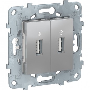 USB-коннектор SCHNEIDER ELECTRIC UNICA NEW, 2-местный, алюминий