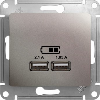 USB розетка SCHNEIDER ELECTRIC GLOSSA A+A, 5В/2,1 А, 2х5В/1,05 А, механизм, ПЛАТИНА