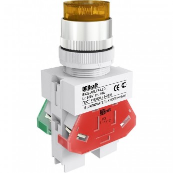 Выключатель кнопочный SCHNEIDER ELECTRIC DEKRAFT ABLFP ?22 мм Цвет:ЖЕЛТЫЙ LED 220В ВK-22