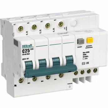 Дифференциальный автоматический выключатель SCHNEIDER ELECTRIC DEKRAFT 4Р 10А 30мА тип AC х-ка С ДИФ-101 4,5кА